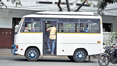 A van ferrying schoolchildren at Kilapuk in Chennai.
