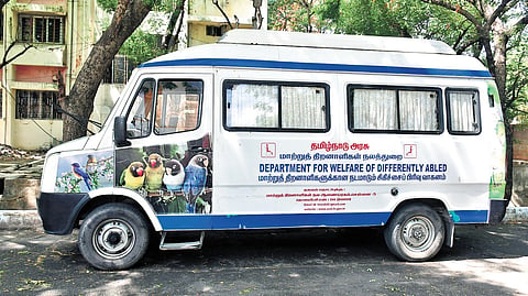The vehicle designated for the mobile therapy unit stationed at Vellore Collectorate. It is being used during the weekly camp trips to government hospitals.