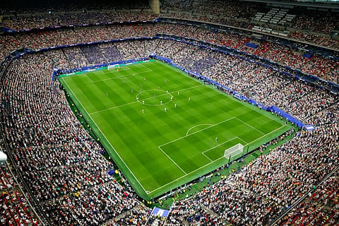 The pitch is seen in this general view during the World Cup Group E soccer match between Germany and Curacao in Houston, Sunday, June 14, 2026. 
