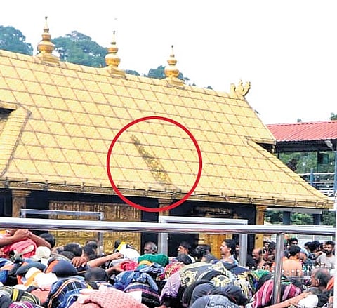 The discolouration seen on the roof of the sreekovil of Sabarimala temple