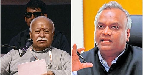 (Left-Right) Rashtriya Swayamsevak Sangh (RSS) chief Mohan Bhagwat and Karnataka Home Minister Priyank Kharge