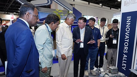 CM Nara Chandrababu Naidu during World Cities Summit in Singapore on Tuesday.