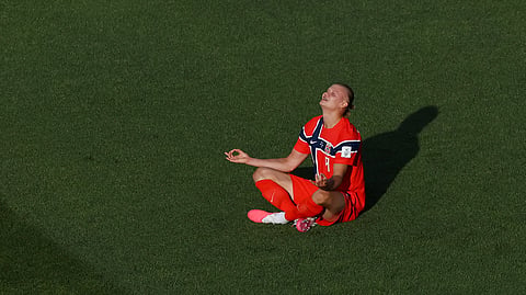 Erling Haaland of Norway celebrates scoring his team's first goal during the FIFA World Cup 2026 Group I match between Iraq and Norway at Boston Stadium on June 16, 2026 in Foxborough, Massachusetts.