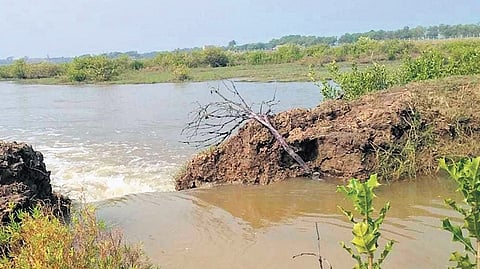 The breach in the saline embankment of Panikhia village in Kendrapara