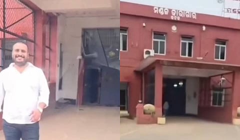Luxury car enters Choudwar jail to receive released gangster Litua Behera.