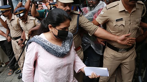 Veena T, daughter of Pinarayi Vijayan, arriving at the Enforcement Directorate office in Kochi on Wednesday for questioning. 