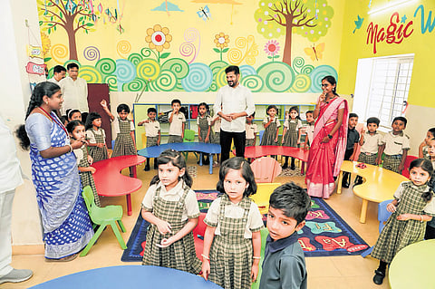 Chief Minister A Revanth Reddy at the inauguration of the Telangana Public School at Arutla in Rangareddy district on Wednesday
