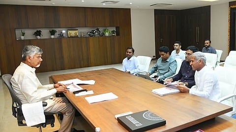 CM Nara Chandrababu Naidu during review meeting on Yogandra event, which will be organised on 21, at Secretariat in Velagapudi on Wednesday.