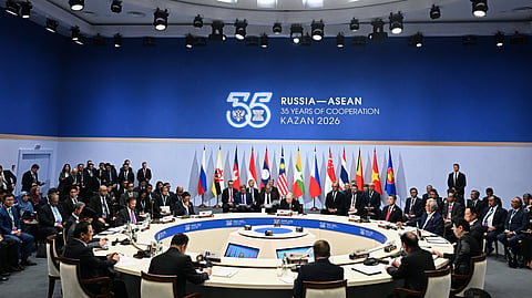 Russian President Vladimir Putin, center, attends the Russia-ASEAN summit in Kazan, Russia, Thursday, June 18, 2026.