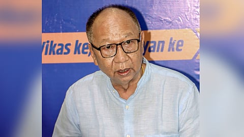 Manipur Chief Minister Y Khemchand Singh addresses a press conference at Durbar Hall, CM's secretariat, in Imphal.