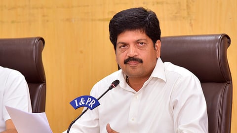 Excise minister Kollu Ravindra addressing the media at Secretariat in Velagapudi on Thursday.