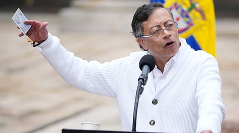 President Gustavo Petro speaks after voting during the presidential election in Bogota, Colombia, May 31, 2026.