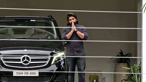 In this photo from Dec. 24, 2024, actor Allu Arjun leaves his residence to appear before court in connection with the theatre stampede case in Hyderabad.