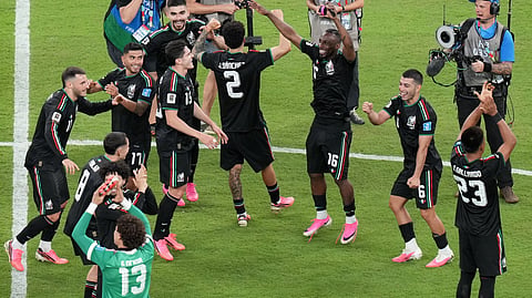 Players from Mexico celebrate after the World Cup Group A soccer match between Mexico and South Korea in Zapopan, near Guadalajara, Mexico, Thursday, June 18, 2026. 