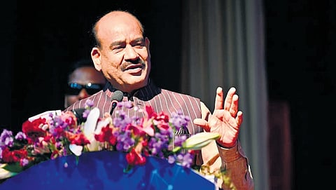 Lok Sabha Speaker Om Birla addresses the gathering at IIT Delhi on Saturday.