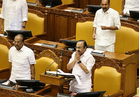 Kerala Chief Minister VD Satheeshan addressing the Speaker before presenting the state budget for 2026-27 on Friday, June 19, 2026Photo 