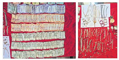 Cash, and gold and silver ornaments seized from Sethy during raids 