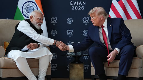 U.S. President Donald Trump meets with Prime Minister Narendra Modi on the sidelines of the G7 summit, Wednesday, June 17, 2026, in Evian-les-Bains, France. 
