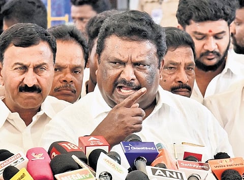 DMK MLA S S Sivasankar speaking to reporters on Friday 