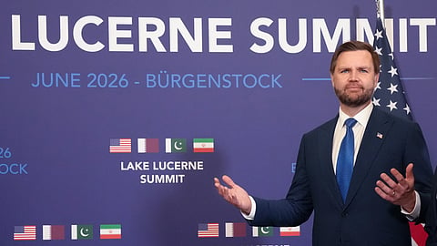 U S Vice President J D Vance waits to meet with Pakistan’s Prime Minister Shehbaz Sharif during high-level talks aimed at advancing a deal to end the Middle East conflict, at the Bürgenstock Resort in Obbuergen, Switzerland on Sunday