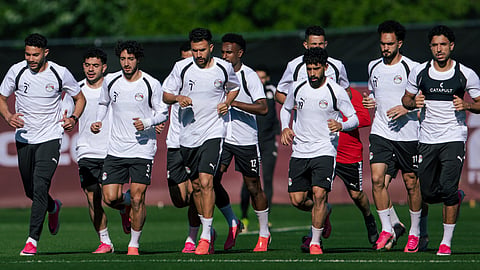 Egypt national football team practicing for their match against New Zealand.