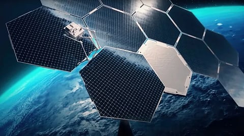 A rendering from Thales Alenia Space of how a space data center could one day look