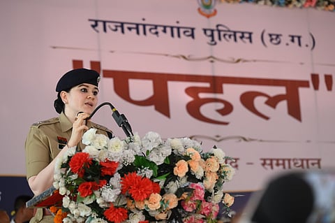 Rajnandgaon district police chief Ankita Sharma IPS speaking at the inaugural function of 'Pahal' initiative