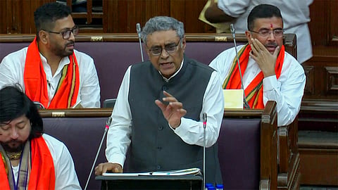 West Bengal Finance Minister Swapan Dasgupta presents the state's budget for FY 2026-27 in the assembly in Kolkata on June 22, 2026.