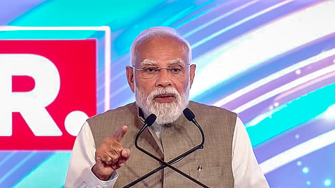 Prime Minister Narendra Modi delivers the keynote address at the Republic Summit, in New Delhi.