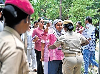 Students at BJB Higher Secondary School in Bhubaneswar on Sunday 