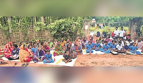 School students and their parents staging demonstration on Monday