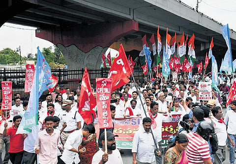 Members of Congress, Left parties and TJS stage a protest against the Special Intensive Revision (SIR) in Hyderabad on Tuesday | Vinay Madapu