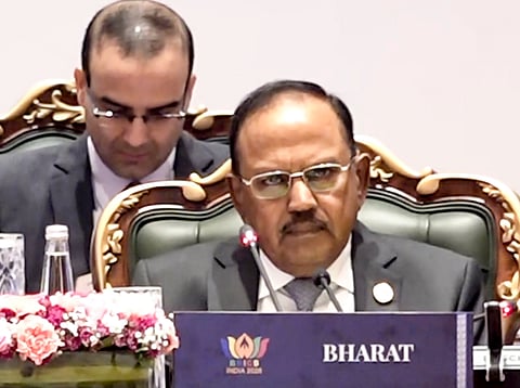 National Security Adviser Ajit Doval addresses the BRICS National Security Advisers' meeting, in New Delhi, Tuesday, June 23, 2026. 