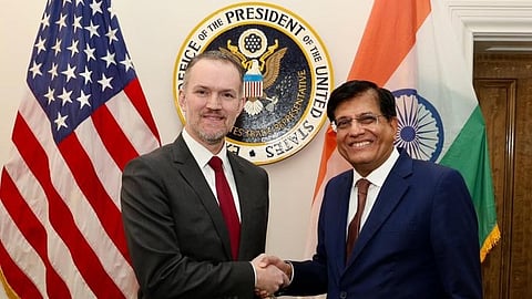 Commerce and Industry Minister Piyush Goyal (R) and US Trade Representative Jamieson Greer. 