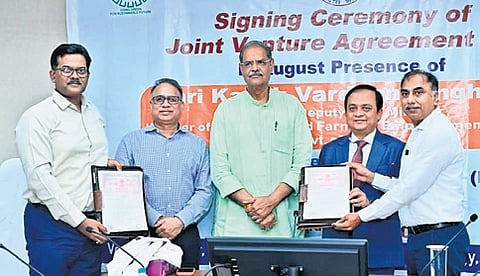 Deputy CM KV Singh Deo at the signing of JV agreement between OREDA and NLC India Renewables on Tuesday