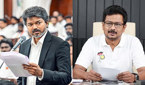 Chief Minister C Joseph Vijay (L) and Leader of the Opposition Udhayanidhi Stalin.  