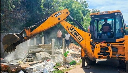 Encroachments on ESI Hospital Road in Ambur were removed by the municipality on Wednesday.