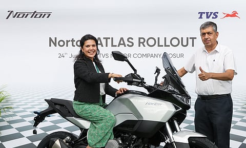Dr. Sutapa Choudhary, British Deputy High Commissioner covering TN, Puducherry and Kerala with Mr. K. N Radhakrishnan, Director and CEO, TVS Motor Company at the Norton Atlas rollout event in the august presence of dignitaries from British High Commission.