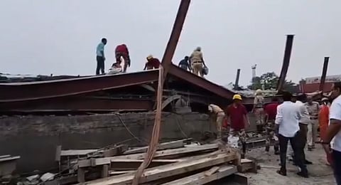 An under-construction warehouse collapsed in the Taratala area of west Kolkata on Wednesday.
