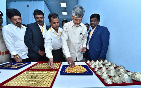 Andhra Pradesh Chief Minister N Chandrababu Naidu during the inauguration of gold mining project in Jonnagiri of Kurnool district on Wednesday, June 24, 2026.