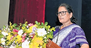 Deputy CM Pravati Parida addressing the state-level Subhadra Shakti Vision Summit