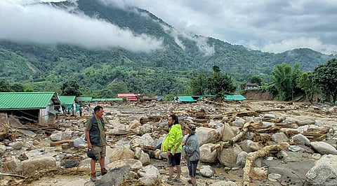 Devastation caused by heavy rainfall and flash floods at the NEEPCO colony, in Keyi Panyor on Wednesday.