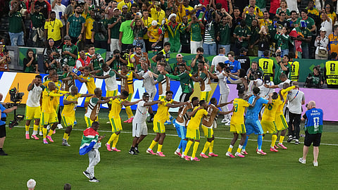 South Africans celebrate after winning the World Cup Group A soccer match against South Korea in Guadalupe, near Monterrey, Mexico, Wednesday, June 24, 2026. 