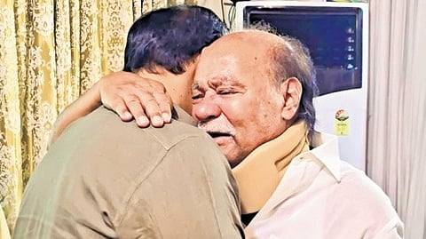 Anbumani embracing Ramadoss at their residence on Wednesday.