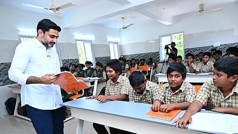 Minister for IT Nara Lokesh during the inauguration of the new building of Mopidevi high school on Wednesday.