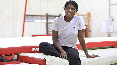 Trampoline athlete Anvitha Sachin at the Jimmy George Indoor Stadium in T’Puram on Thursday.