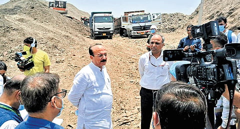 Urban Development Minister Ashish Sood inspects the Ghazipur landfill on Friday