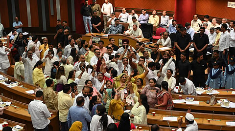Ruckus at the MCD house as the opposition stages a stir on Thursday.