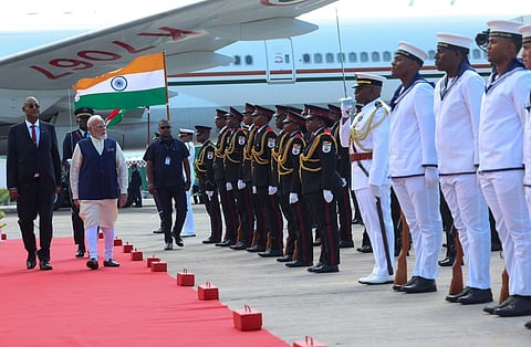 Prime Minister Narendra Modi arrived in Seychelles on Saturday on a three-day official visit aimed at strengthening maritime cooperation