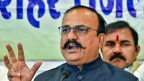 Maharashtra Pradesh Congress Committee President Harshwardhan Vasantrao Sapkal addresses a press conference in Nagpur.